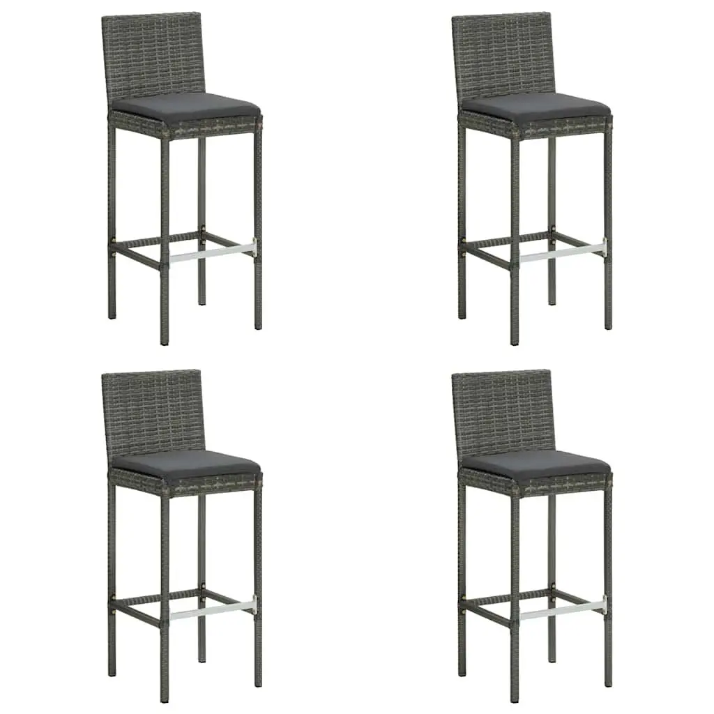 5 Piece Outdoor Bar Set Grey Rattan Patio Table with Cushions and Stools for Garden Dining