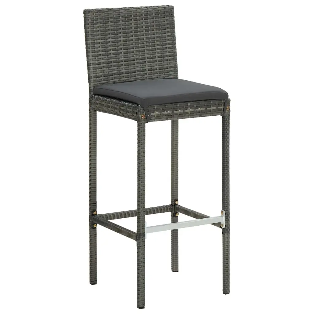 5 Piece Outdoor Bar Set Grey Rattan Patio Table with Cushions and Stools for Garden Dining