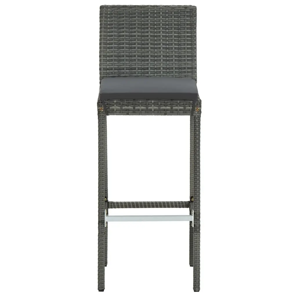 5 Piece Outdoor Bar Set Grey Rattan Patio Table with Cushions and Stools for Garden Dining