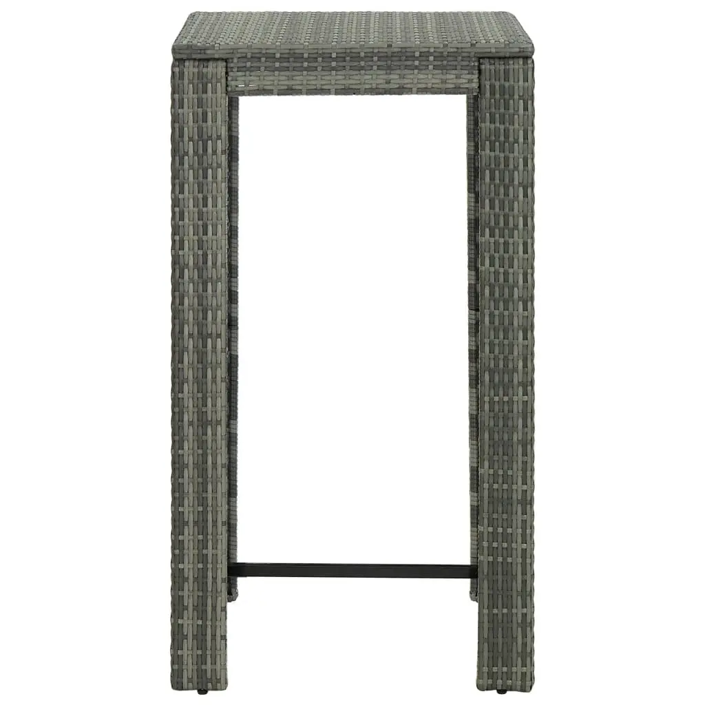 5 Piece Outdoor Bar Set Grey Rattan Patio Table with Cushions and Stools for Garden Dining