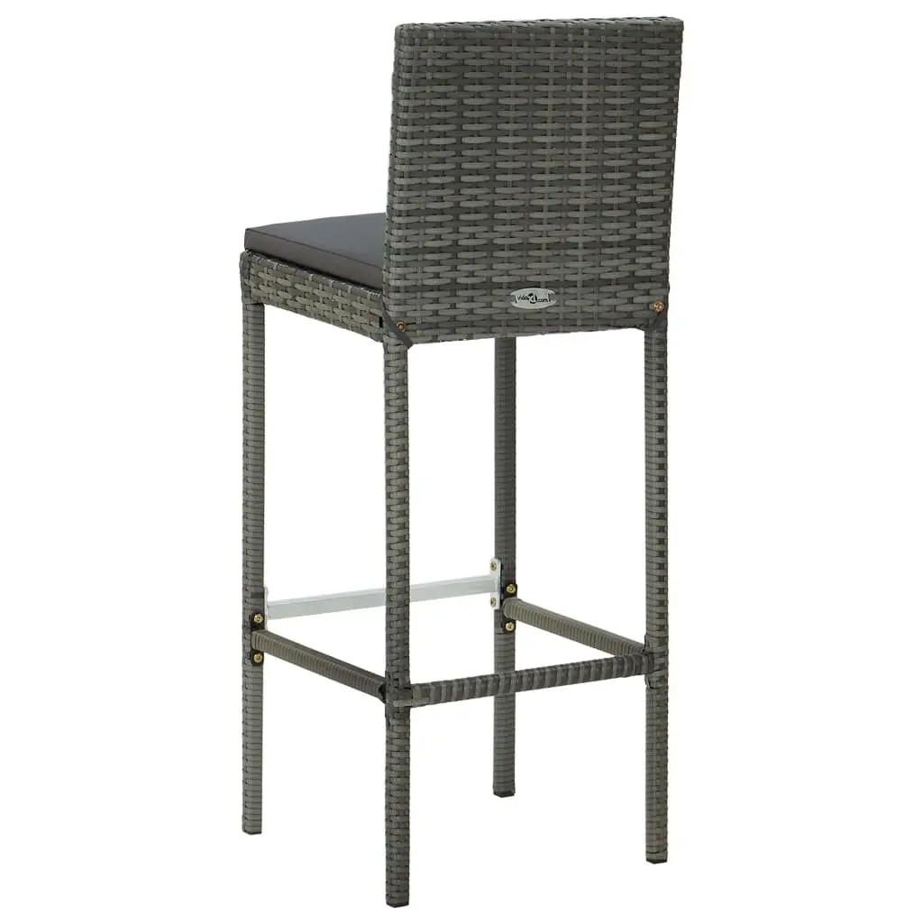 5 Piece Outdoor Bar Set Grey Rattan Patio Table with Cushions and Stools for Garden Dining