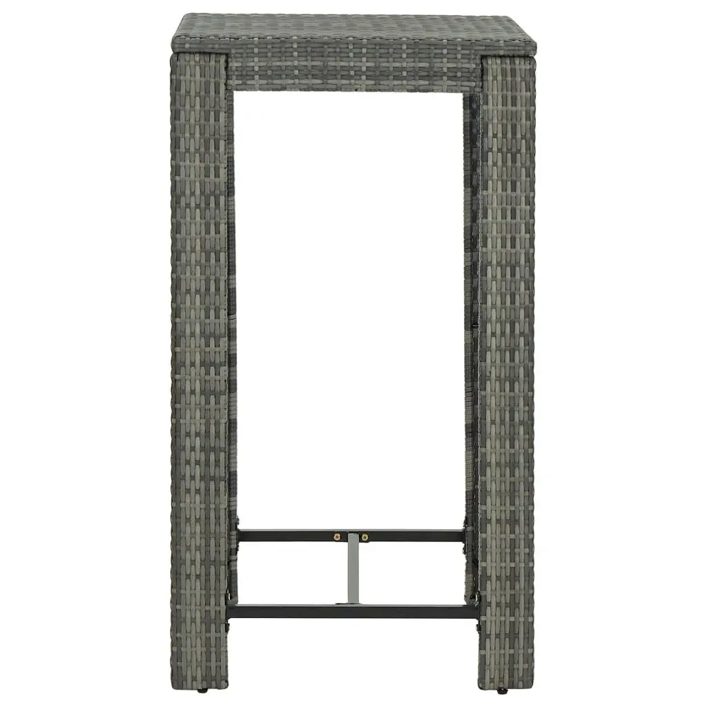 5 Piece Outdoor Bar Set Grey Rattan Patio Table with Cushions and Stools for Garden Dining