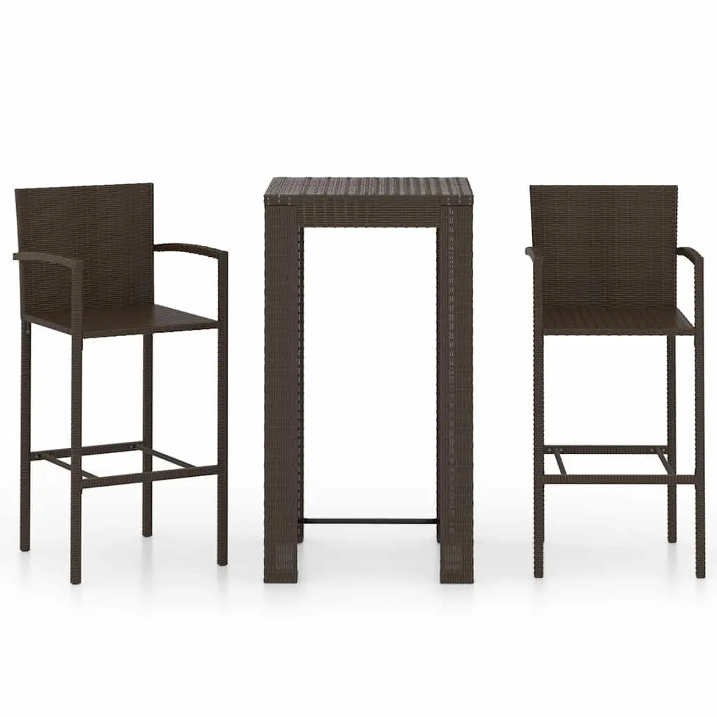 3 Piece Outdoor Bar Set with Armrest Poly Rattan Garden Bar Table and Stools