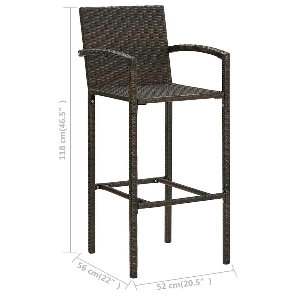 5 Piece Brown Poly Rattan Outdoor Bar Set with Stools and Table for Garden Patio