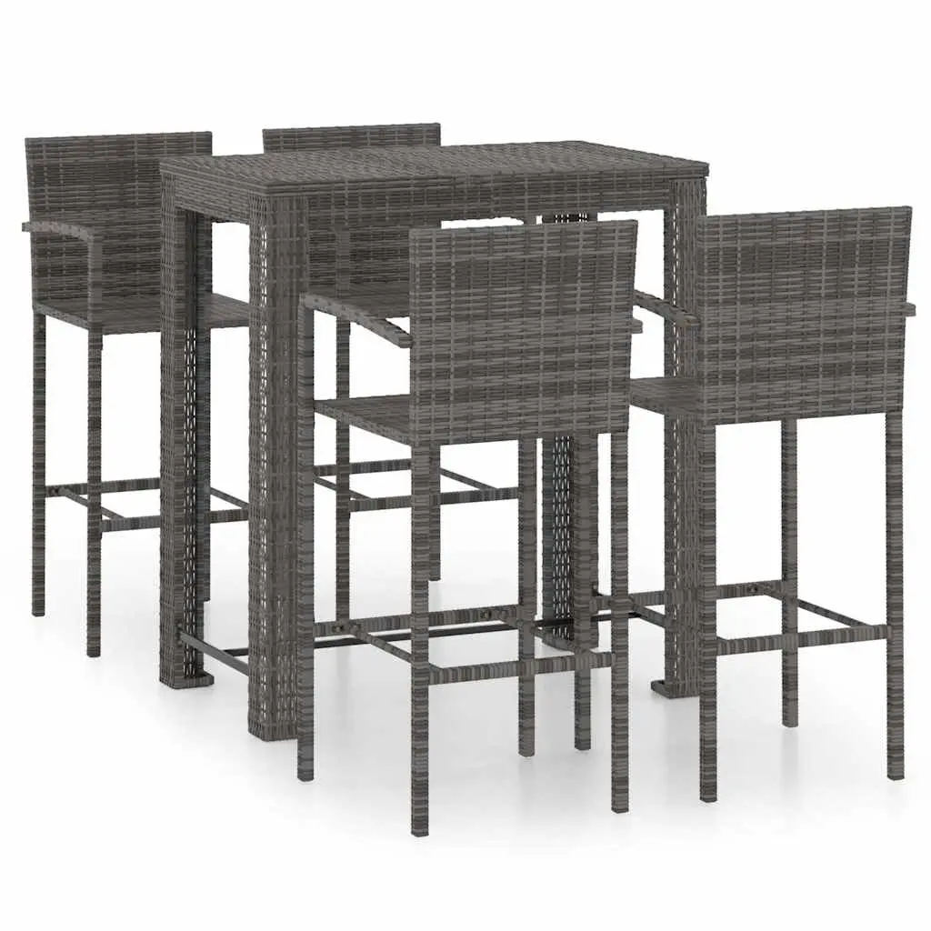 5 Piece Outdoor Bar Set Grey Poly Rattan Armrest Garden Table and Stools