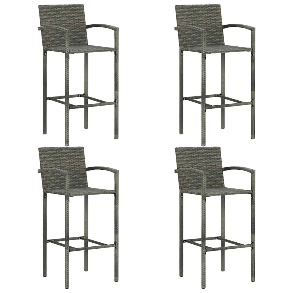 5 Piece Outdoor Bar Set Grey Poly Rattan Armrest Garden Table and Stools
