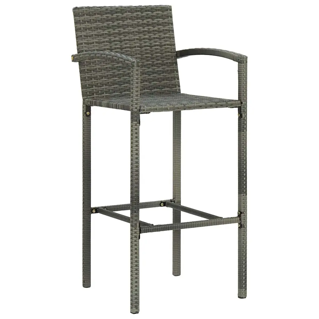 5 Piece Outdoor Bar Set Grey Poly Rattan Armrest Garden Table and Stools