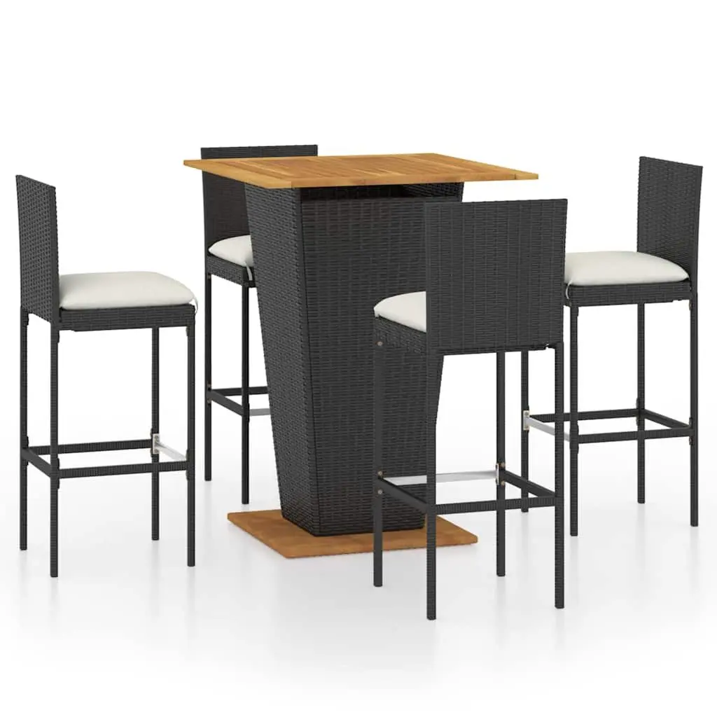 Garden Bar Set 5 Piece Outdoor Furniture Poly Rattan Stools Counter Table Black