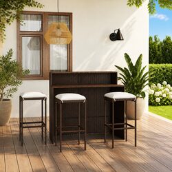 Garden Bar Set 4 Piece Outdoor Patio Furniture with Cushions Brown Rattan
