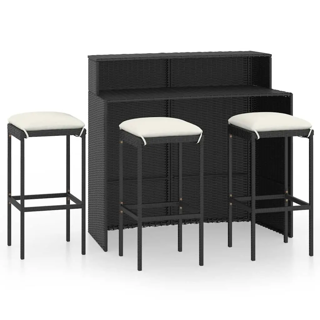 Garden Bar Set 4 Piece with Cushions Black Outdoor Patio Furniture