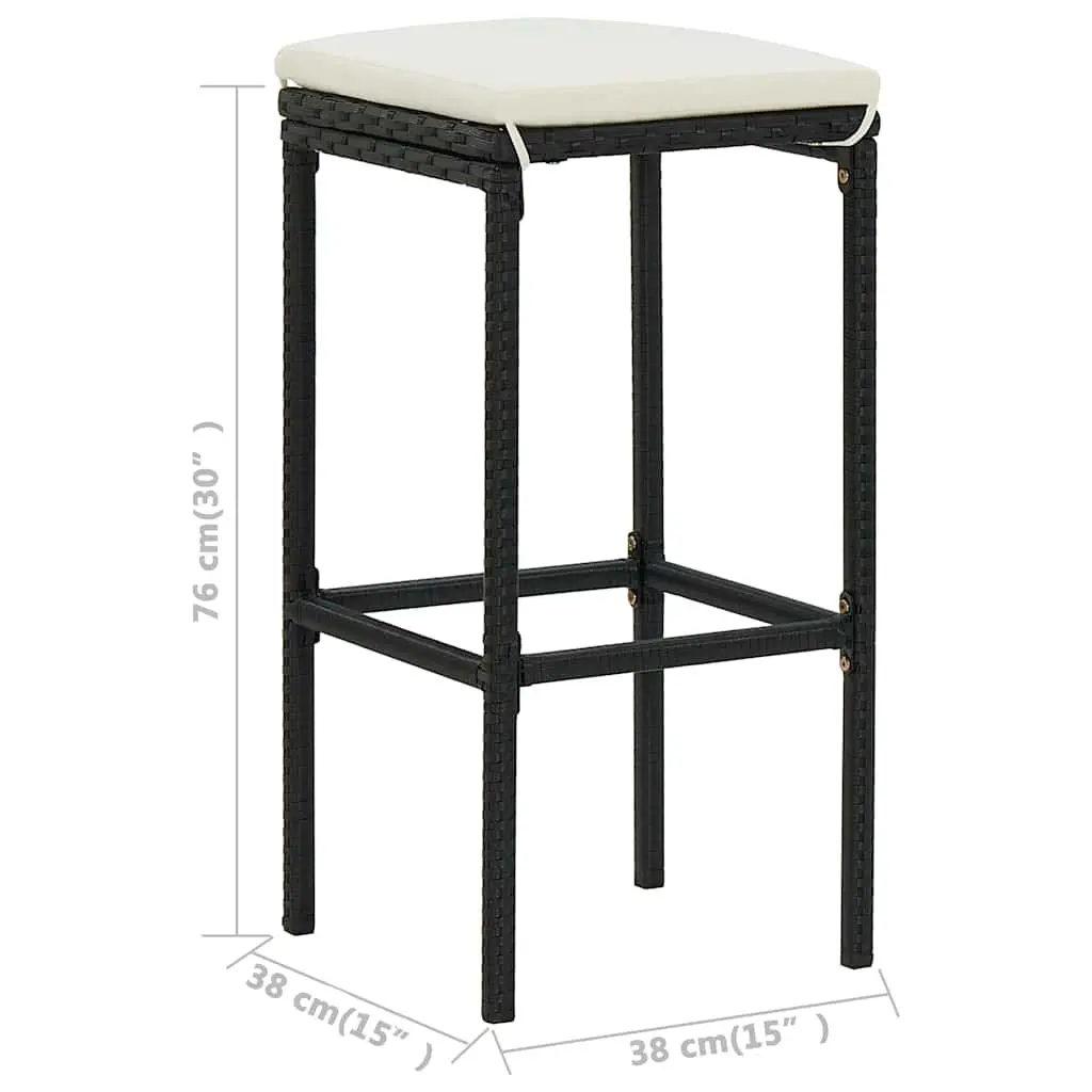 Garden Bar Set 4 Piece with Cushions Black Outdoor Patio Furniture