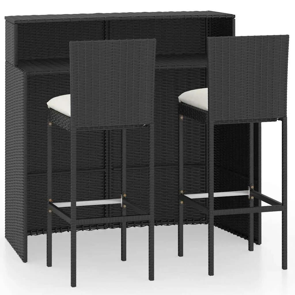 Garden Bar Set 3 Piece Outdoor Furniture Weather Resistant PE Rattan Black