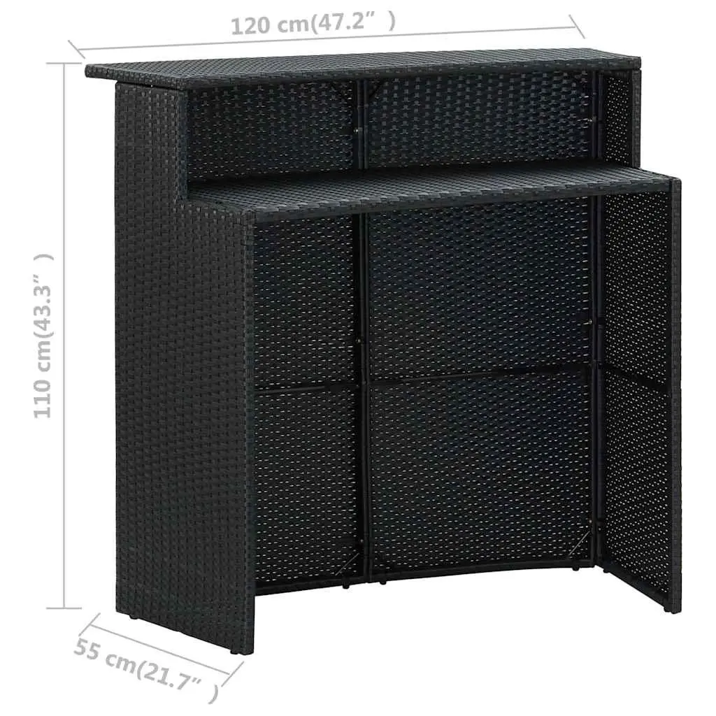 Garden Bar Set 3 Piece Outdoor Furniture Weather Resistant PE Rattan Black