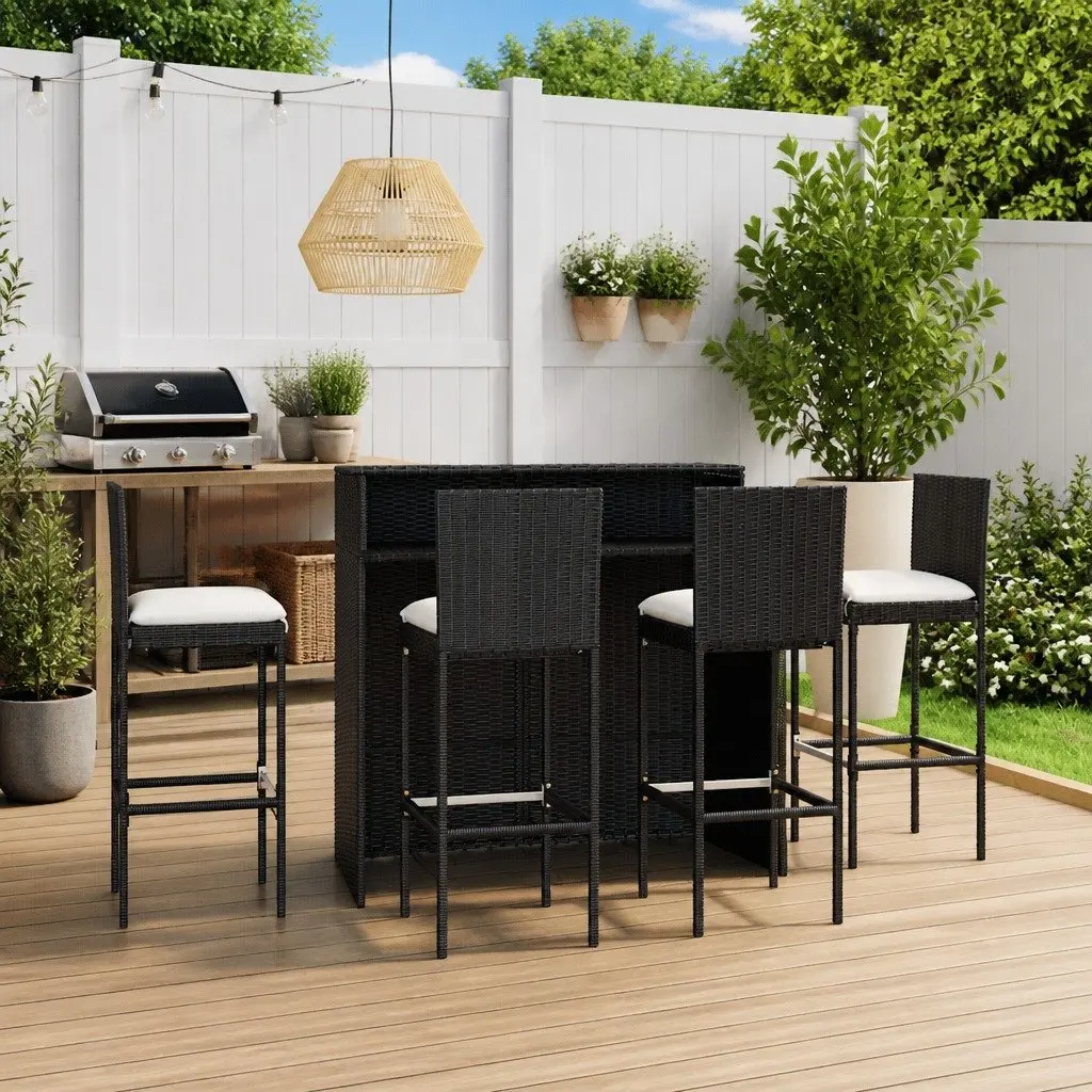Garden Bar Set 5 Piece Outdoor Furniture Rattan Table Stools with Cushions