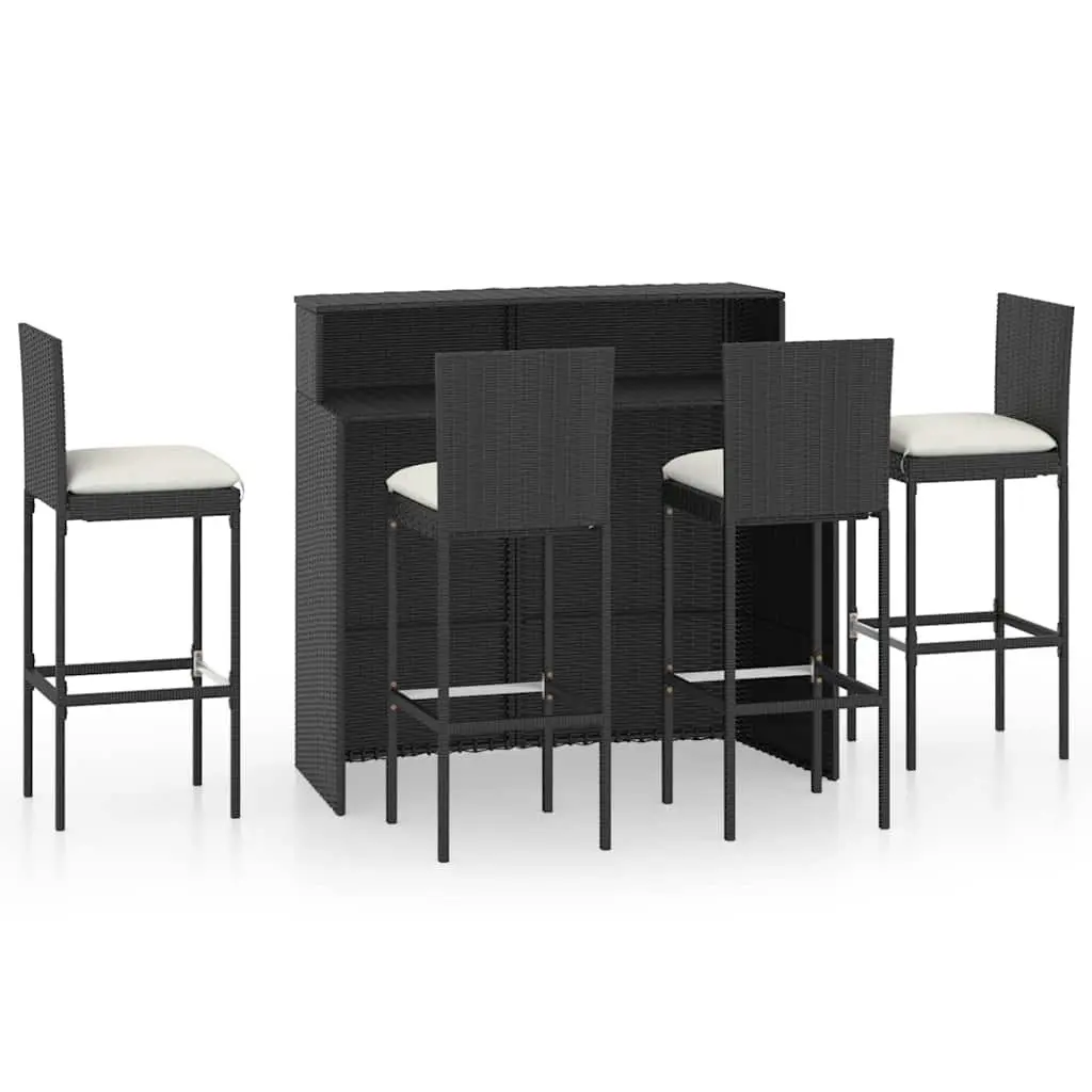 Garden Bar Set 5 Piece Outdoor Furniture Rattan Table Stools with Cushions