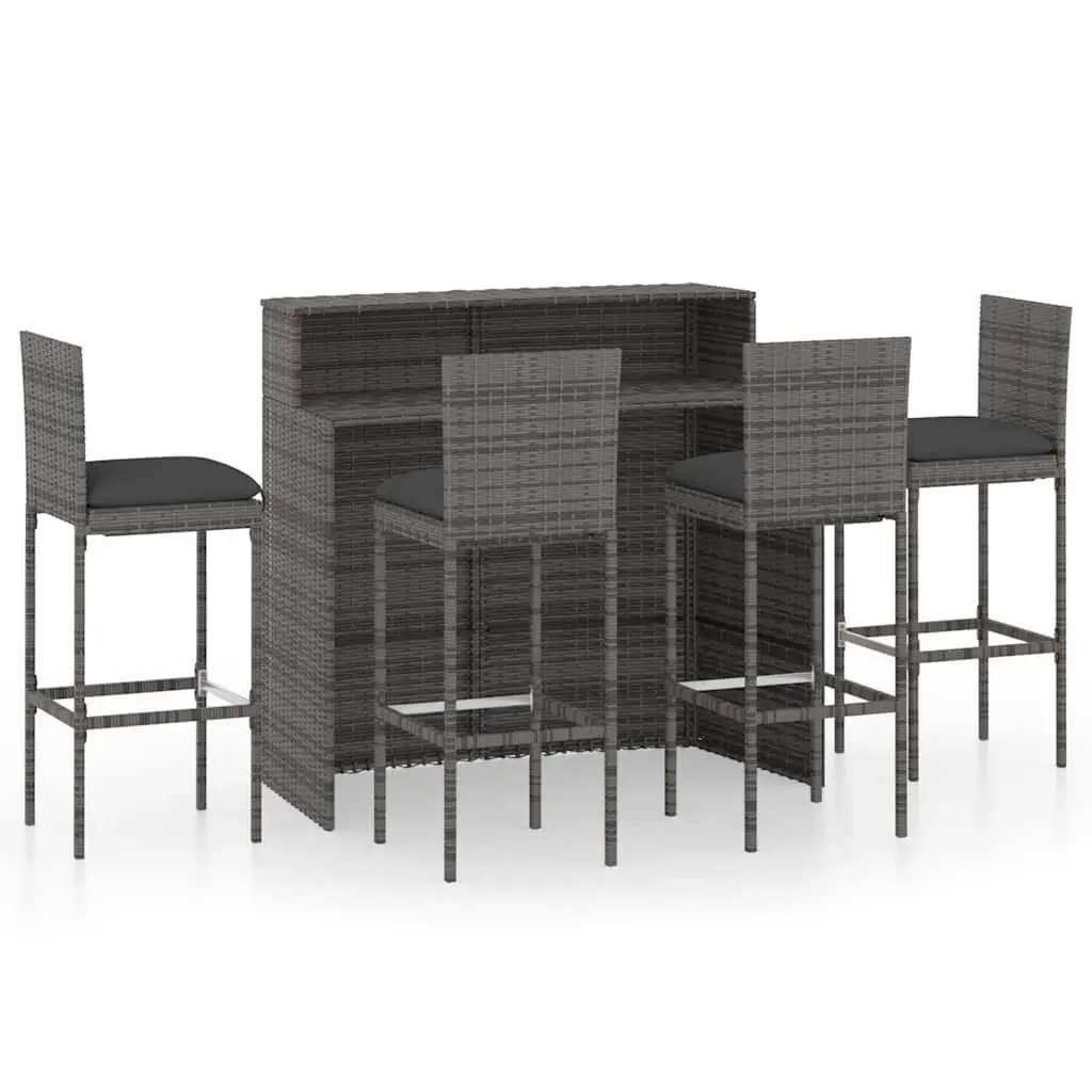 5 Piece Outdoor Garden Bar Set Grey with Cushions Patio Furniture Rattan