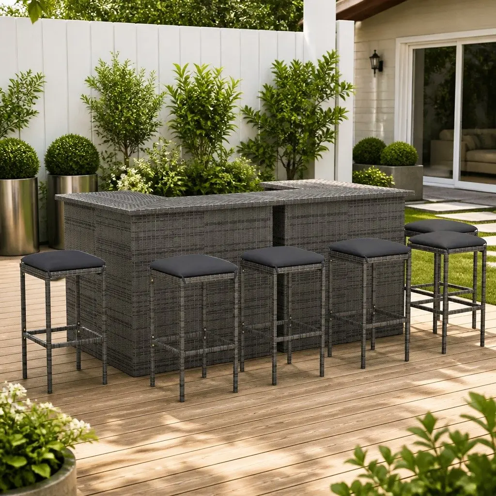 Garden Bar Set 8 Piece Outdoor Furniture Weather Resistant Poly Rattan with Cushions Grey