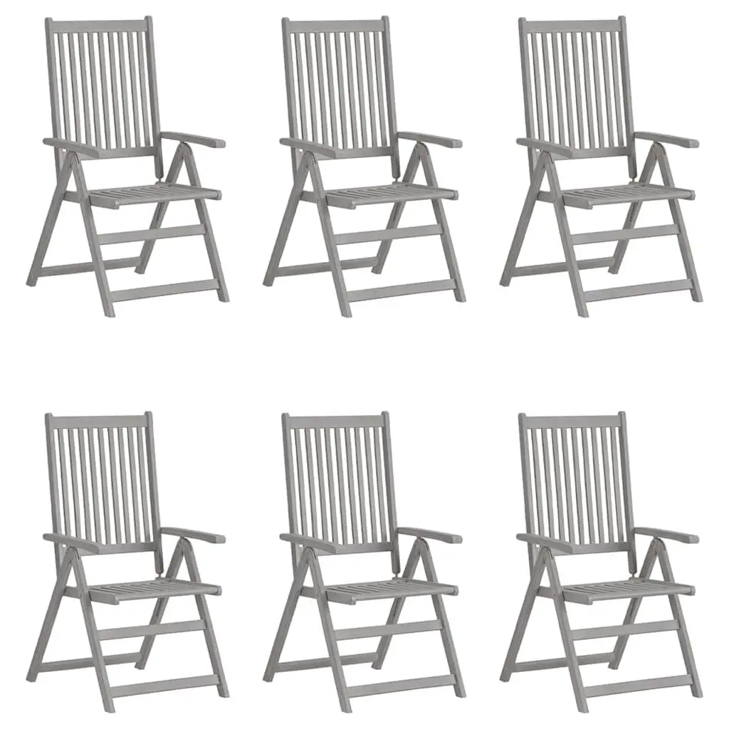 Outdoor Reclining Chairs Set 6 Piece Solid Acacia Wood Frame Grey Wash Adjustable Backrest with Cushions