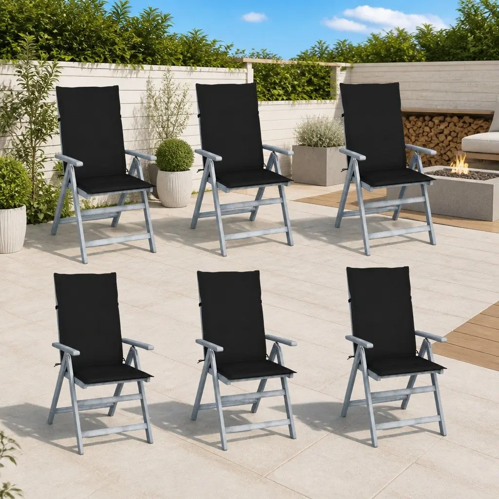 Reclining Chairs Set 6 Piece Outdoor Garden Seating Acacia Wood with Cushions