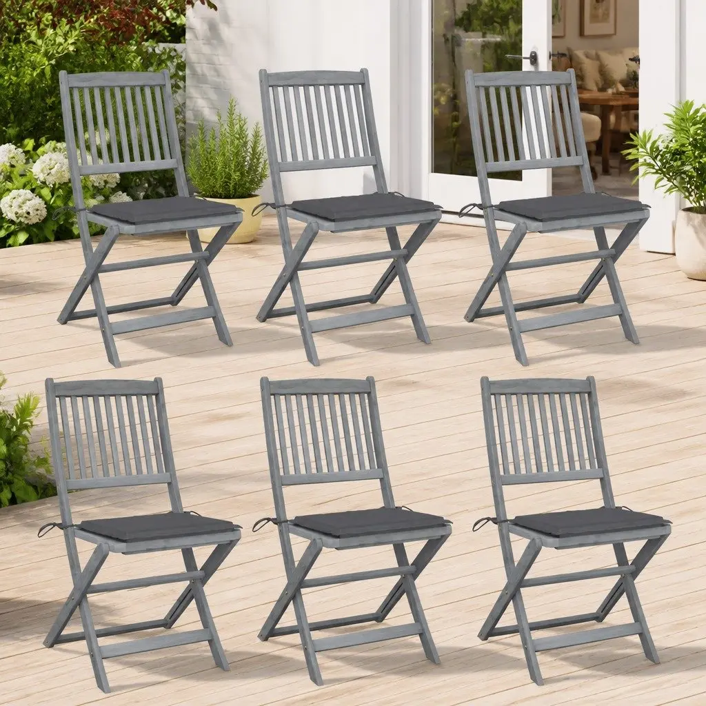 Folding Outdoor Dining Chairs Set Solid Acacia Wood Weather-Resistant Grey Washed 6 Piece