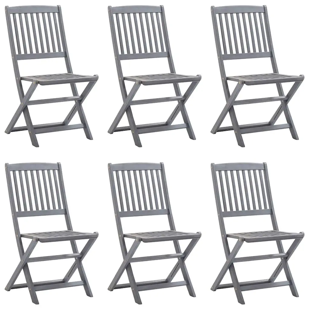 Folding Outdoor Dining Chairs Set Solid Acacia Wood Weather-Resistant Grey Washed 6 Piece