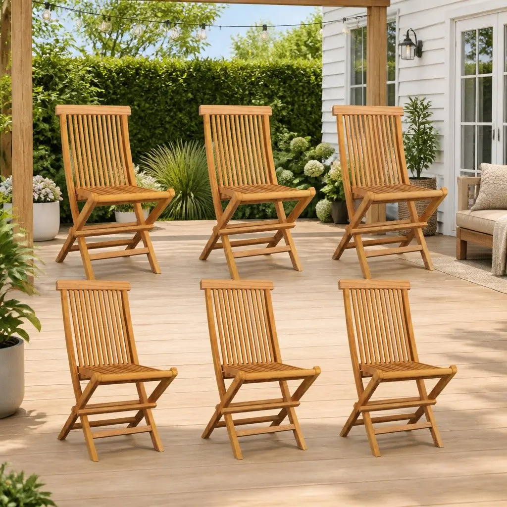 Folding Garden Chairs Brown Wooden 6 Piece Outdoor Seating Patio Furniture