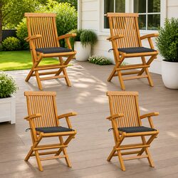 Comfortable Teak Garden Chairs Set of 4 with Cushions