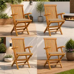 Friendly Teak Wood Outdoor Chairs Set of 4 with Cushions