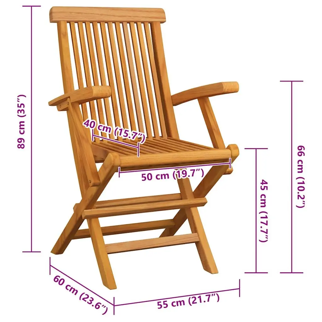 Teak Wood Folding Garden Chairs Set 4 pcs with Beige Cushions