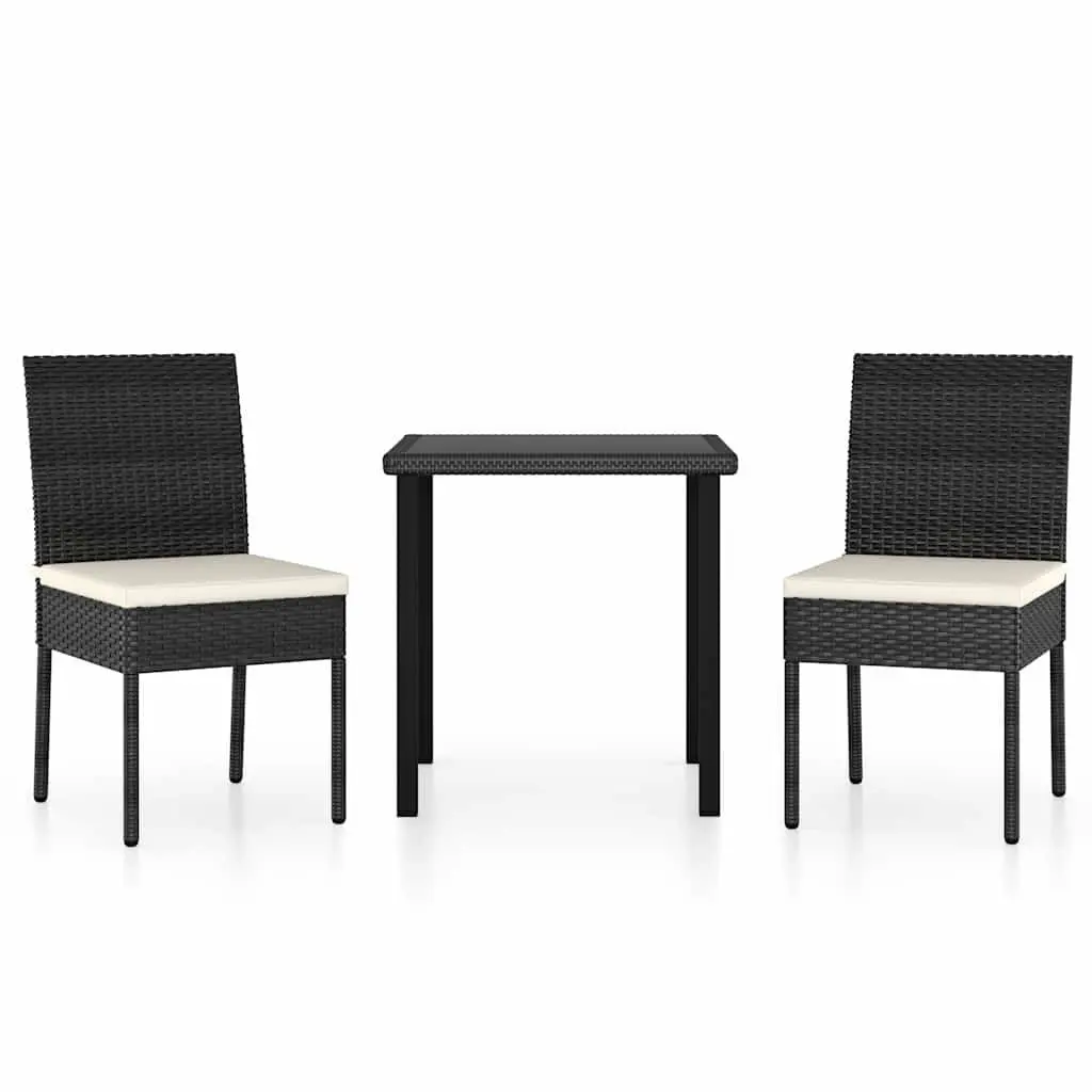 Outdoor Dining Set Black PE Rattan Cushioned Chairs Table 3 Piece Patio Furniture