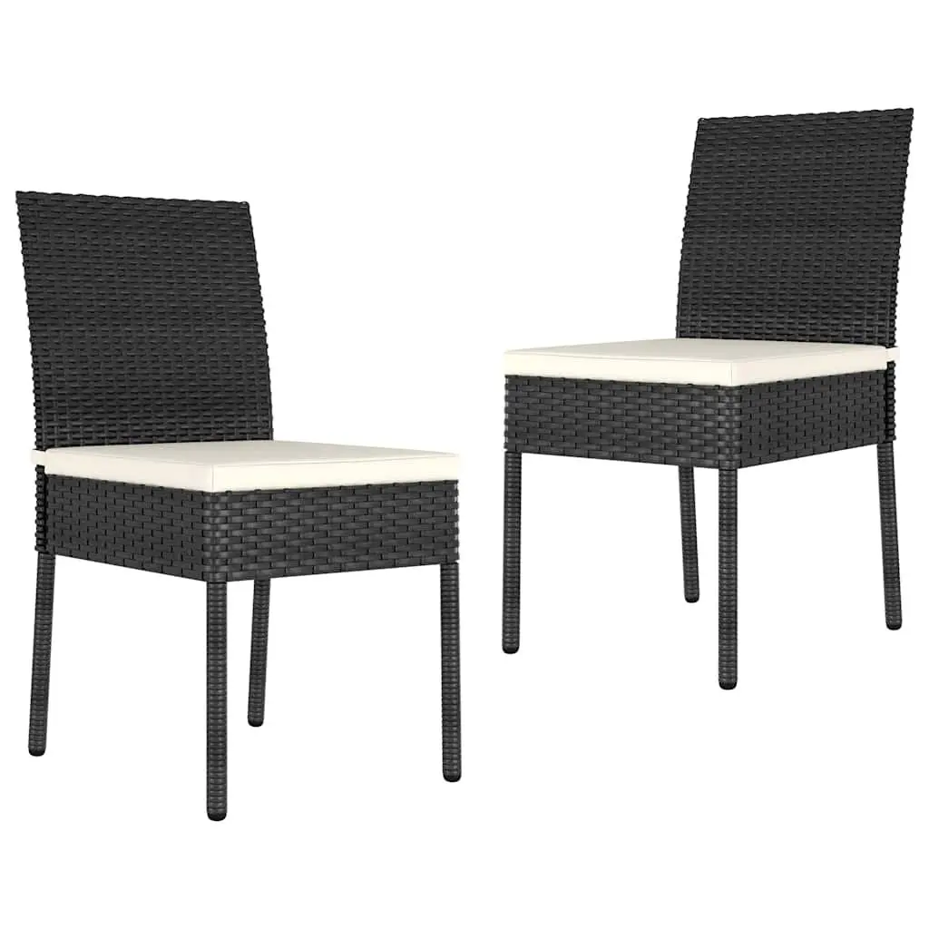 Outdoor Dining Set Black PE Rattan Cushioned Chairs Table 3 Piece Patio Furniture
