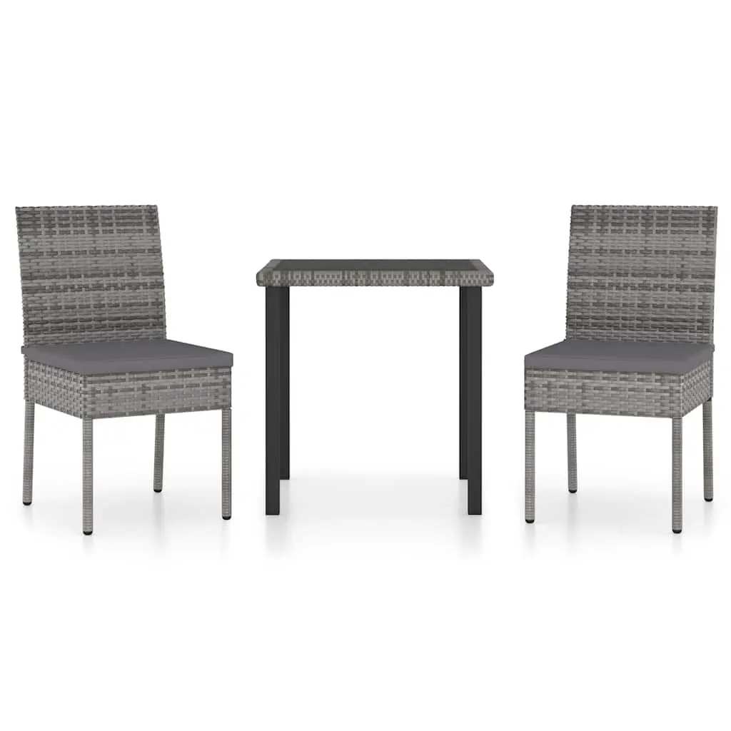 3 Piece Garden Dining Set Outdoor Patio Table Chairs Grey Rattan Furniture