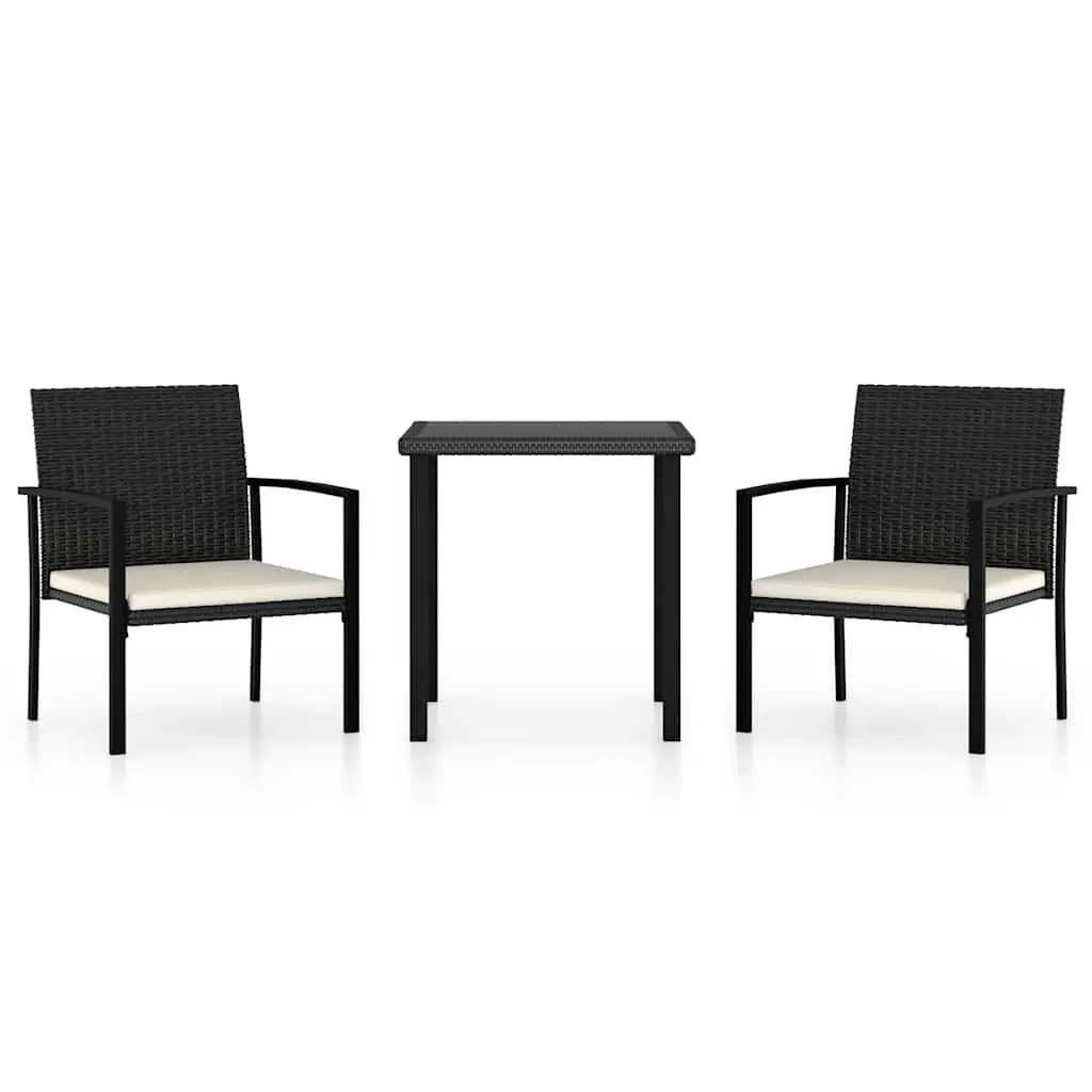 3 Piece Garden Dining Set Outdoor Patio Table and Chairs Black Poly Rattan