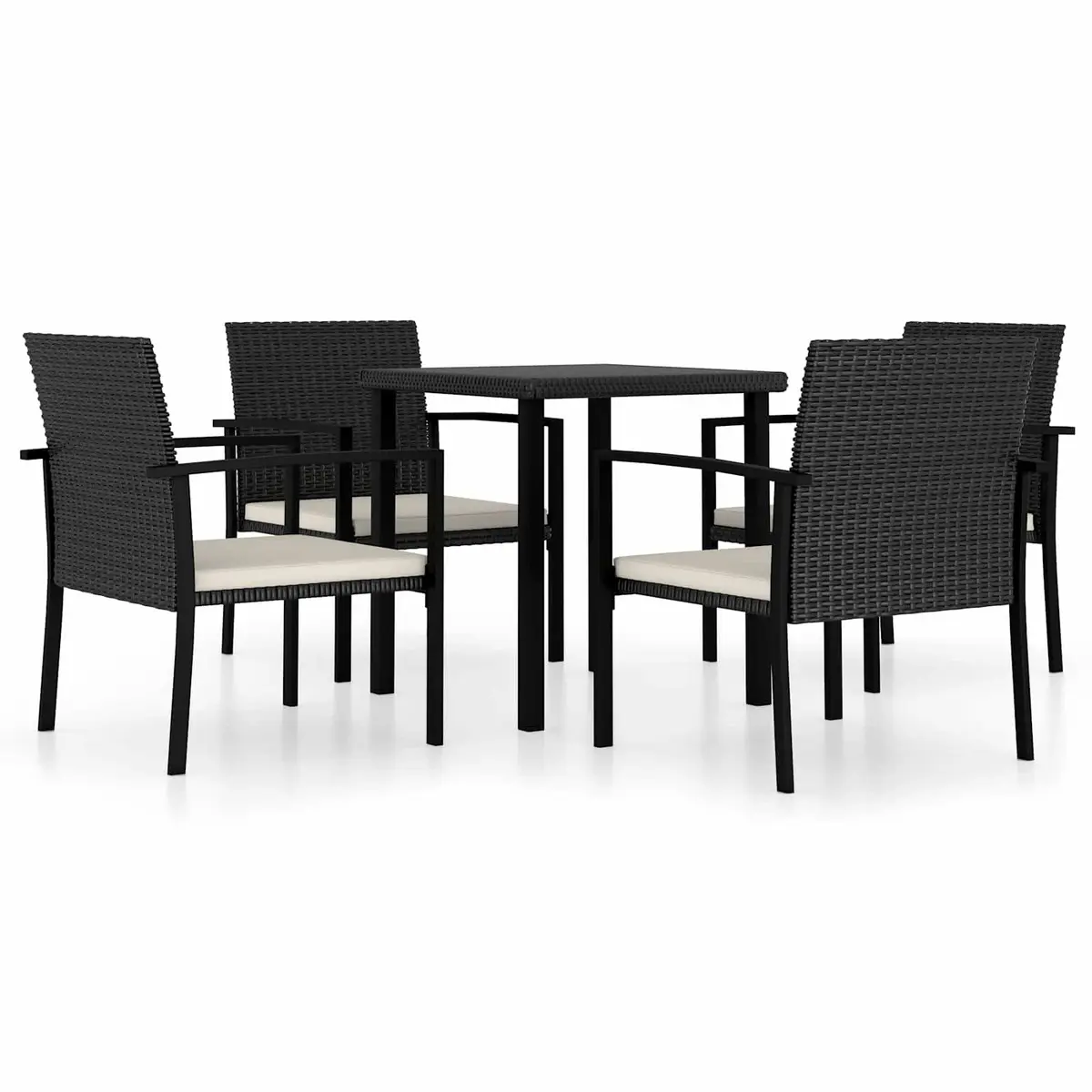 5 Piece Garden Dining Set Outdoor Patio Table Chairs Black PE Rattan Steel Frame