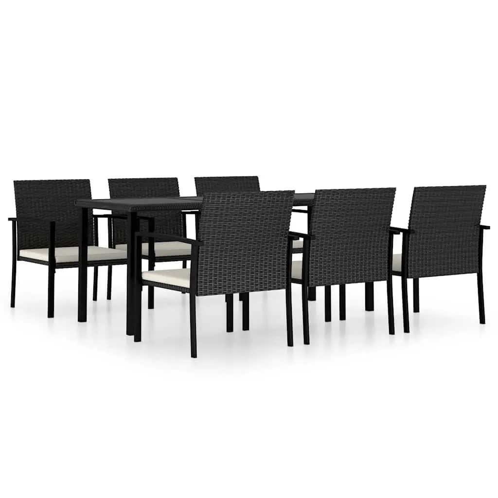 7 Piece Outdoor Garden Dining Set Black Rattan Steel Frame Patio Table Chairs