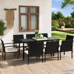 9 Piece Outdoor Dining Set Garden Patio Furniture Black Rattan Table Chairs