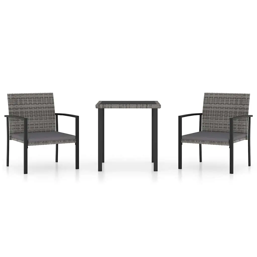 Garden Dining Set Grey Rattan 3 Piece Outdoor Furniture Table Chairs