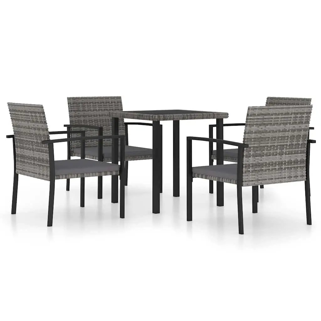 5 Piece Garden Dining Set Grey Poly Rattan Outdoor Furniture Patio Table Chairs