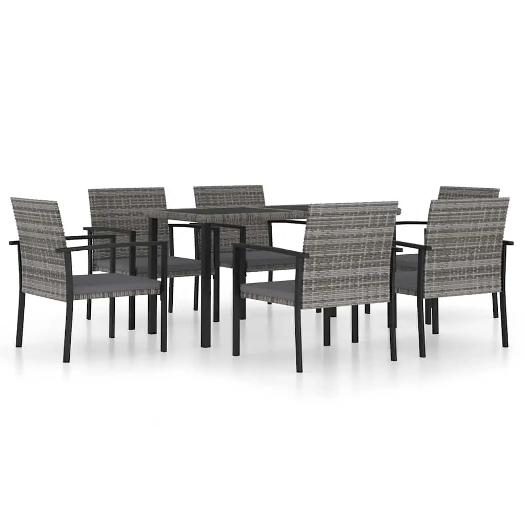 Outdoor Dining Set, Grey PE Rattan, 7 Piece Patio Furniture with Steel Frame Table and Chairs