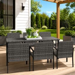 7 Piece Garden Dining Set Outdoor Patio Table Chairs Grey PE Rattan Furniture