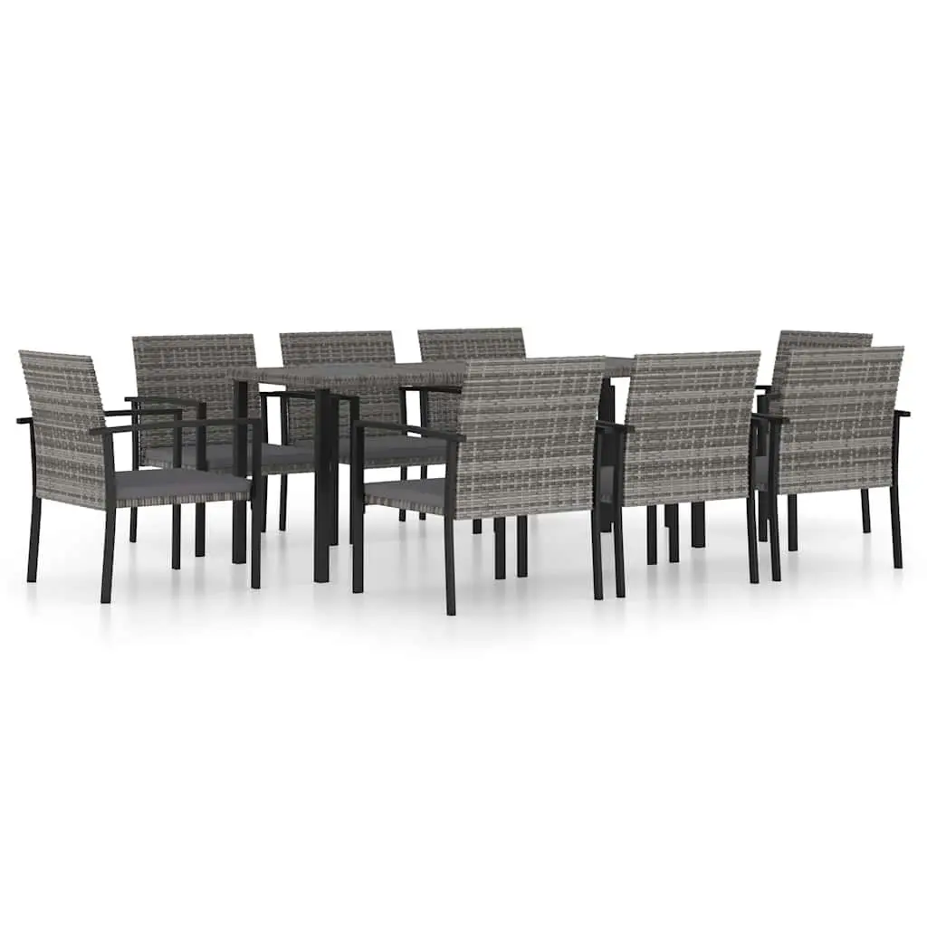 9 Piece Garden Dining Set Grey Poly Rattan Outdoor Patio Furniture Table Chairs