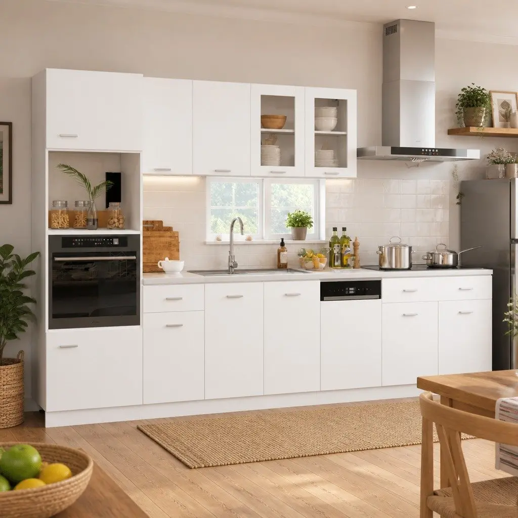 7 Piece Kitchen Cabinet Set White Engineered Wood Storage Cupboard Organiser