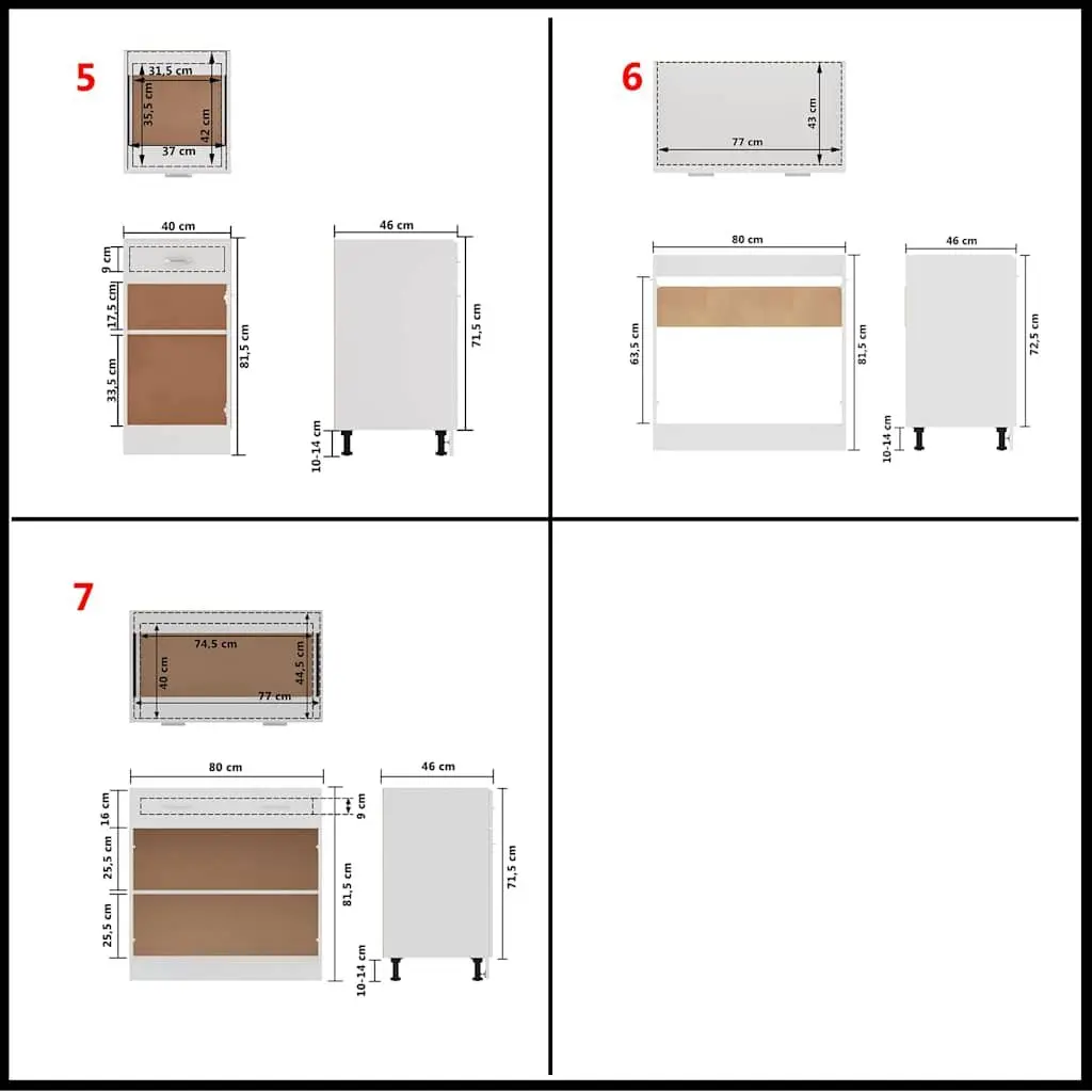 7 Piece Kitchen Cabinet Set White Engineered Wood Storage Cupboard Organiser