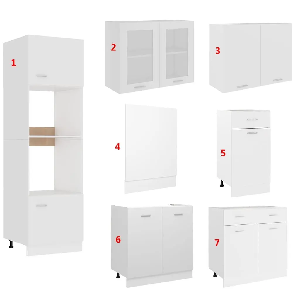 7 Piece Kitchen Cabinet Set White Engineered Wood Storage Cupboard Organiser