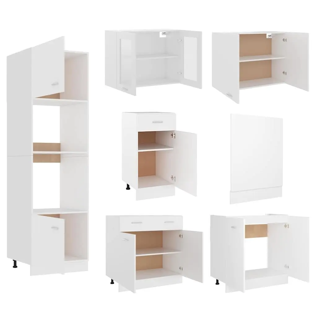 7 Piece Kitchen Cabinet Set White Engineered Wood Storage Cupboard Organiser