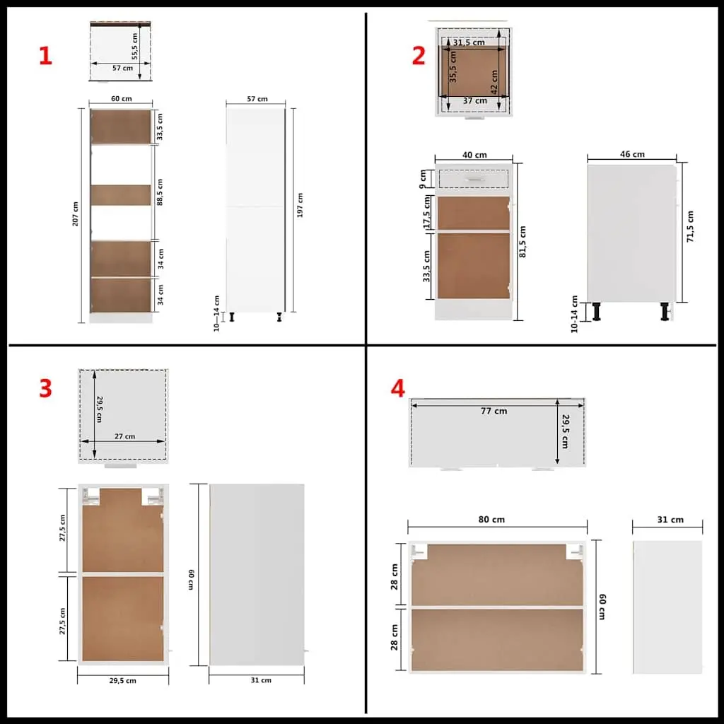 Kitchen Cabinet Set 8 Piece White Storage Cupboard Engineered Wood Furniture
