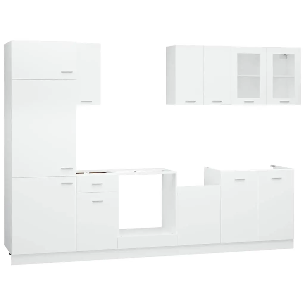 Kitchen Cabinet Set 8 Piece White Storage Cupboard Engineered Wood Furniture