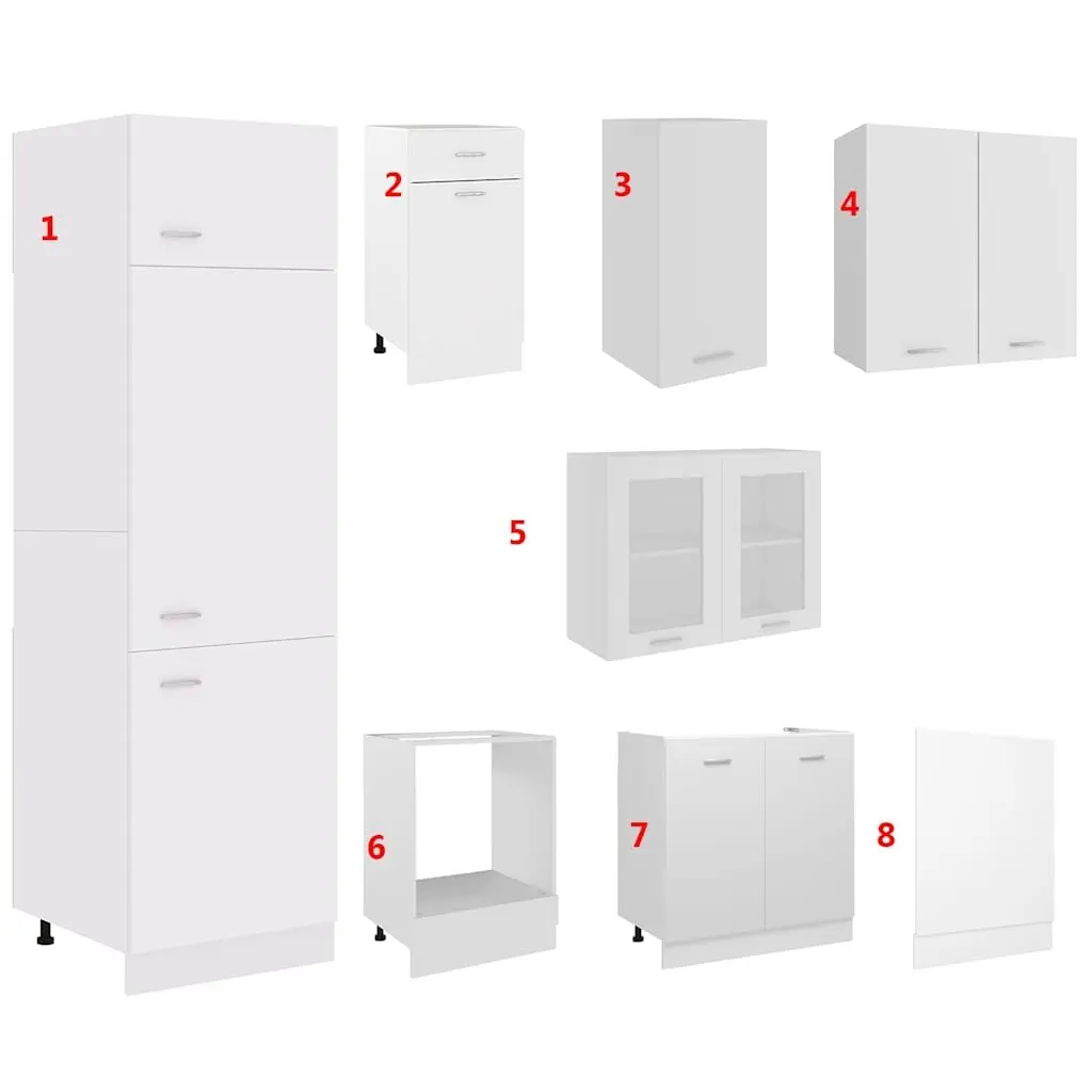 Kitchen Cabinet Set 8 Piece White Storage Cupboard Engineered Wood Furniture