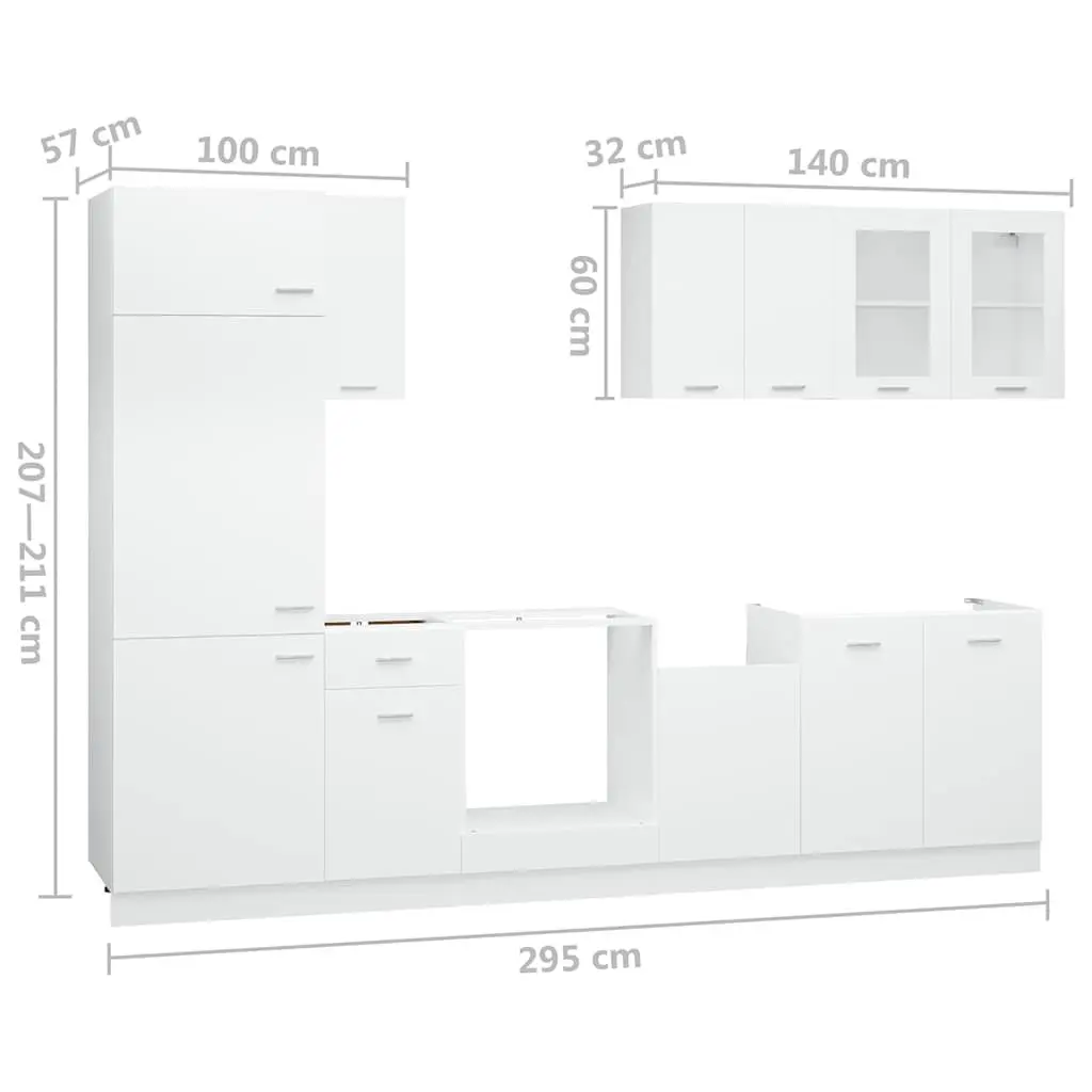 Kitchen Cabinet Set 8 Piece White Storage Cupboard Engineered Wood Furniture