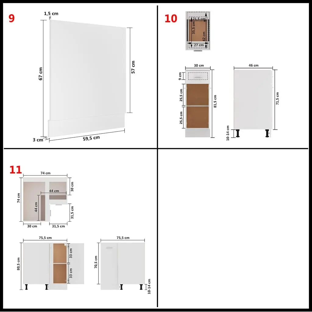 Kitchen Cabinet Set White 11 Piece Engineered Wood Storage Cupboard